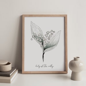 lily of the valley flower illustration in green and white, May birth month, white flower illustration, birth flower, may birth flower