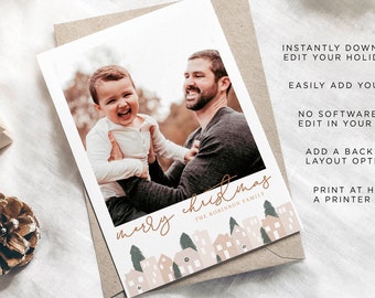 Plantilla de tarjeta fotográfica navideña, plantilla de tarjeta fotográfica navideña, tarjeta fotográfica navideña imprimible, tarjeta de Navidad, tarjeta fotográfica navideña, escandinava