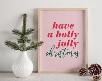 holly jolly print, christmas printable wall art, christmas decor, minimal, christmas wall art, digital download, cheer