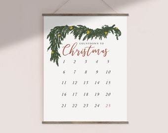 christmas countdown print, christmas printable wall art, christmas decor, minimal, christmas wall art, digital download, Christmas calendar