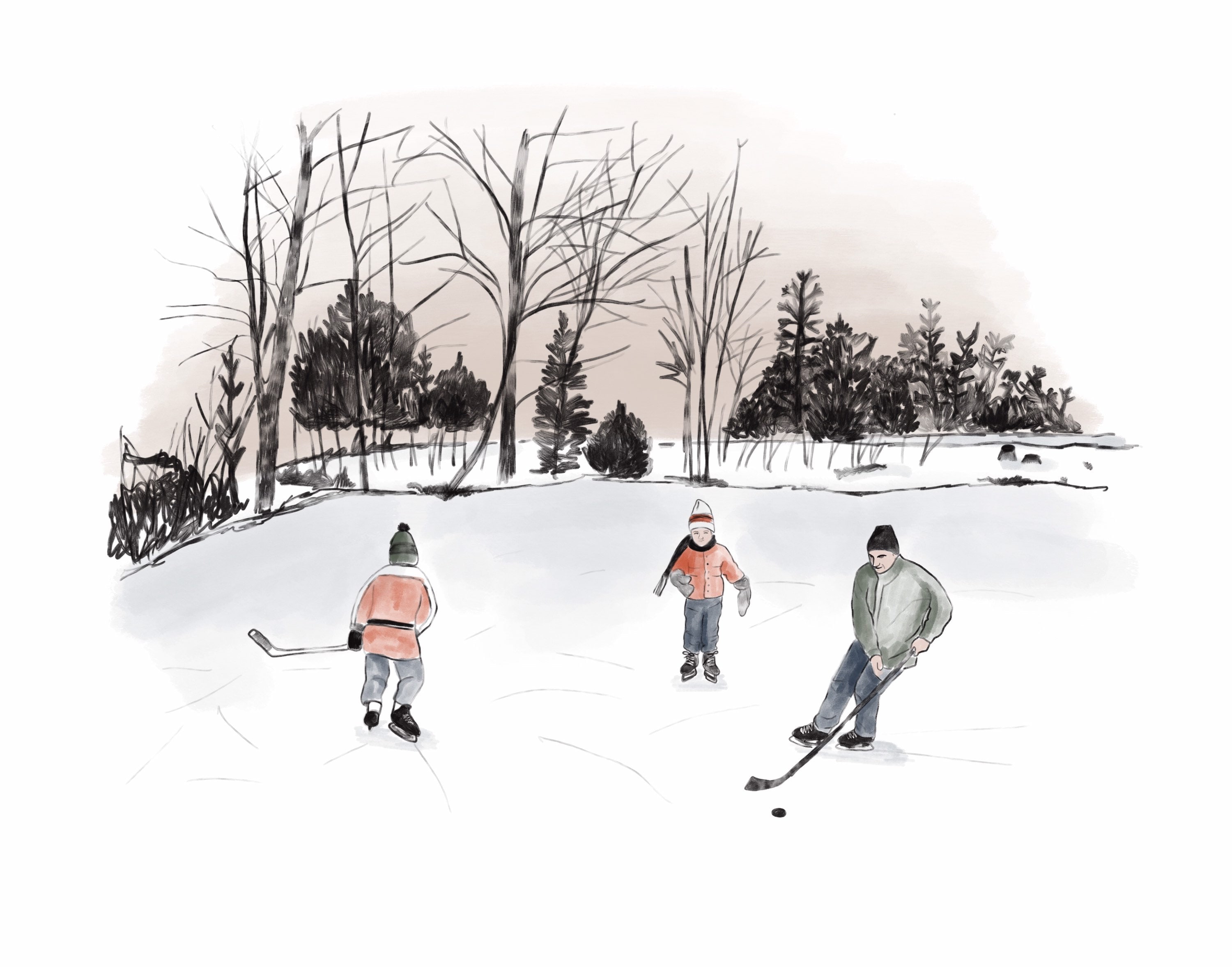 Pond hockey ice skating illustration Etsy