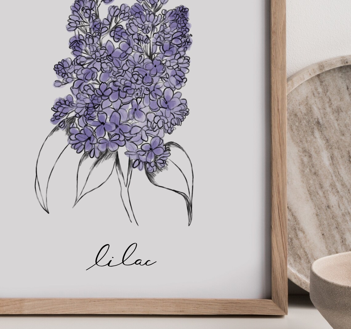Lilac Purple Flower Art Print Purple Flower Illustration Etsy