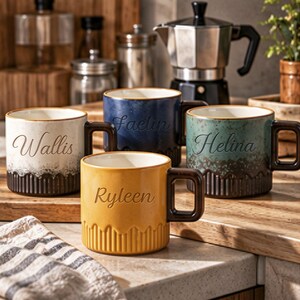 Custom Engraved Gradient Glaze Mini Coffee Mug, Personalized Ceramic Cup, Minimalist Unique Gift for Coffee Lovers