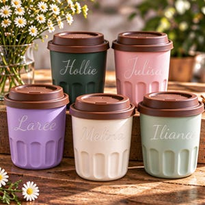 Custom Engraved Ceramic Mug with Matching Lid, Cute Cozy Coffee Cup, Bridesmaid Proposal Gift, Unique Birthday Gift for Women