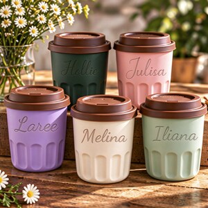Custom Engraved Ceramic Mug with Matching Lid, Cute Cozy Coffee Cup, Bridesmaid Proposal Gift, Unique Birthday Gift for Women