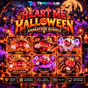 Team Heart Me Halloweenpakket – 6 TikTok LIVE-cadeau-animaties, WEBM-overlays, transparante achtergrond