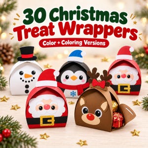 Christmas Treat Box Printables: 30 Character Wrappers, Color & Coloring Versions