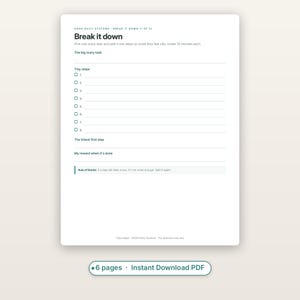 ADHD Task Breakdown Planner, Brain Dump Worksheet, Executive Function Tool (PDF)