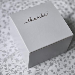 5/10/20 boxes 5x5x3.5 White Gloss Gift Box. Stamped Thanks, Gift box for Handmade items, gifts or favors. Gift wrapping, craft supply. Empty