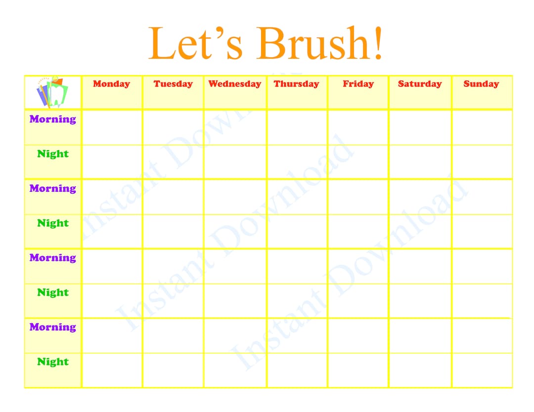 Teeth Brushing Chart! Instant Download 1 Page, Limitless Prints. GIF ...
