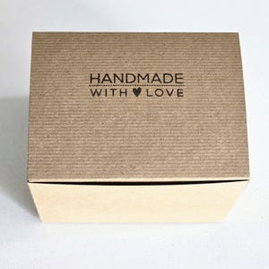 5/10/20 boxes 5x5x3.5 Kraft Pinstripe Gift Box. Stamped Handmade with Love for Handmade items. Gift wrapping, craft supply. Favor Box