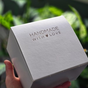 5/10/20 boxes.5x5x3.5 White Gloss Gift Box. Stamped Handmade with Love, Gift box for Handmade items. Gift wrapping, craft supply. Favor Box