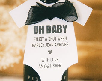 Oh Baby Enjoy a Shot Baby Shower Party Favor Gift Tag l Coed Baby Making Potion l BBQ Baby-q Sprinkle Onesie l Whiskey Bottle l 10 Tags