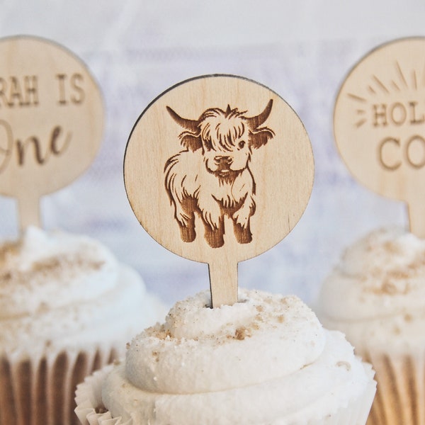 Highland Cow Cupcake Toppers for Baby Showers, Cow Party Cupcake Picks, Holy Cow Party Decoration for 1st Birthday, I am one country theme