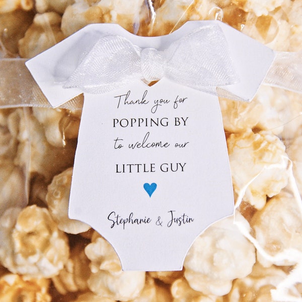Boy Baby Shower Party Favors, Little Guy Baby Shower, Popcorn Party Favors, Thank you for popping over Gift Tags, Little Man, 10 tags