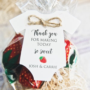 Strawberry Baby Favor Tag, Summer Baby Shower Party Favors, Red & Black Baby Shower thank you gift tag, Sweet One Gender Reveal Baby Tags