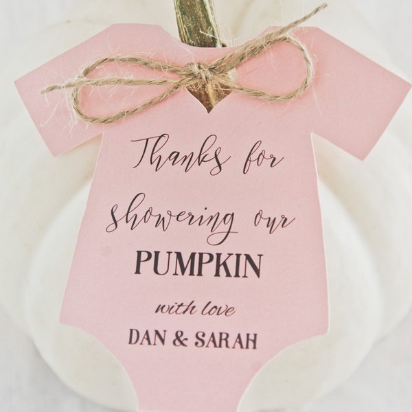 Thanks for showering our pumpkin with love Fall Baby Shower Party Favor Gift Tags l Halloween l Girl or Boy l Sprinkle l Coed l 10 tags only