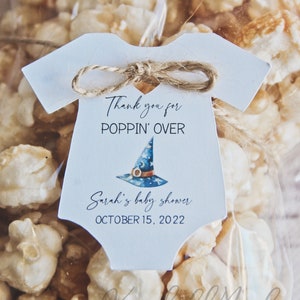 Halloween Baby Shower Party Favor Gift Tags, Thank you for popping over popcorn gifts for a Sprinkle or Gender Reveal, 10 tags (TAGS ONLY)