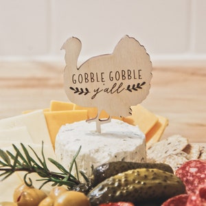 Thanksgiving Charcuterie Board Wood Pick, Gobble Gobble Yall