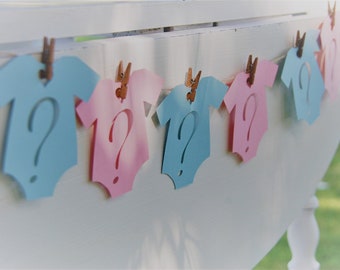 Gender Reveal Banner, Pink & Blue Bunting Banner, Boy or Girl Gender Reveal Party Ideas, Question Mark Baby Banner, Twin Baby Shower Garland