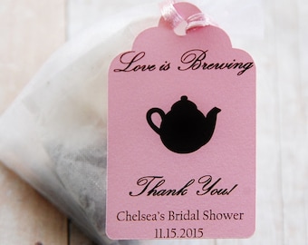 Love is Brewing Tags, Tea Party Gift Tag, Custom Gift Tags, Personalized Tea Tag, Bridal Shower Tag for Tea Party, 10 tags (TAGS ONLY)