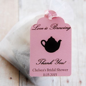 Love is Brewing Tags, Tea Party Gift Tag, Custom Gift Tags, Personalized Tea Tag, Bridal Shower Tag for Tea Party, 10 tags (TAGS ONLY)