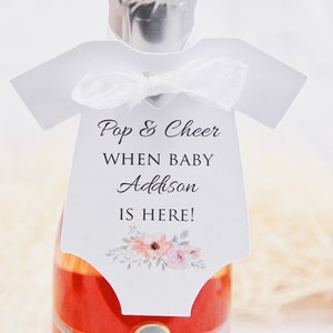 Pop and Cheer when baby is here ~ Baby Shower ~ Sprinkle ~ Party Favor ~ Gift Tags ~ Baby is coming ~ champagne 10 tags (TAGS ONLY)