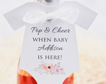 Pop and Cheer when baby is here ~ Baby Shower ~ Sprinkle ~ Party Favor ~ Gift Tags ~ Baby is coming ~ champagne 10 tags (TAGS ONLY)