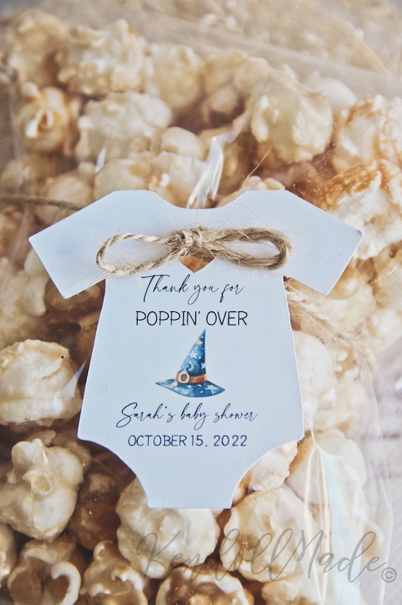 Darling Souvenir 100 Etichette Rettangolari Personalizzate Per Baby Shower - "Thank You For Popping" - Bianco 4,5x4,5 Cm