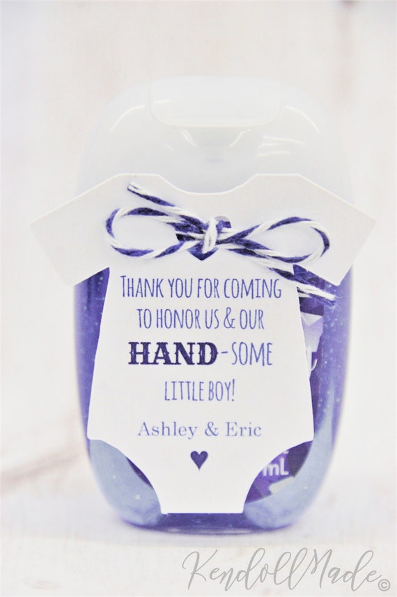 10 tags (TAGS ONLY) Hand-some little boy l Hand sanitizer Thank You Gift l Baby Shower l Boy Sprinkle l Navy Blue Party Favor l 2" Il_570xn