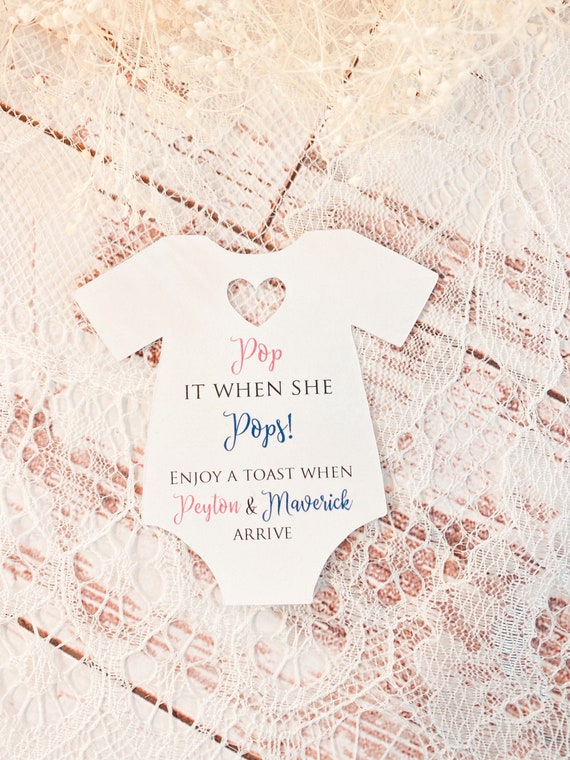 Twin Baby Shower Party Favor Pop It When She Pops Gift Tags l Enjoy A Toast Gender Reveal l Baby Sprinkle l Bubbly Champagne l Wine l10 tags Il_570xn