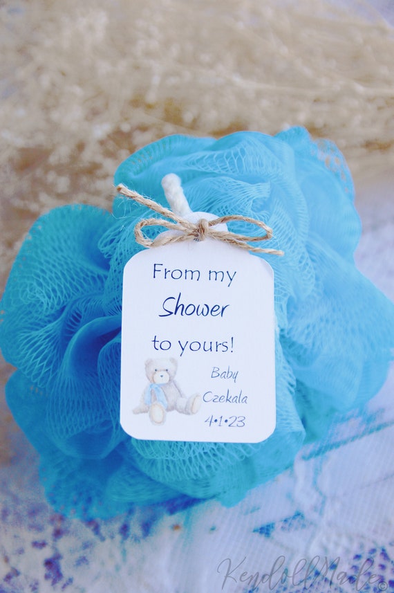 From my Shower to yours, baby shower loofah tag, boy baby shower