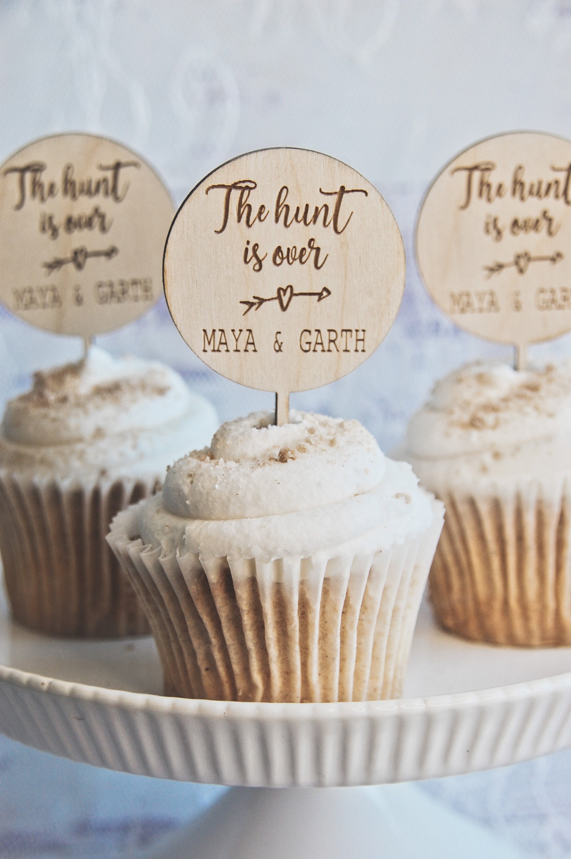 Rustic wedding cupcake toppers, Wood Cupcake Picks for Country Wedding, Hunting Wedding Food Picks, Western Wedding Decor, The hunt is over