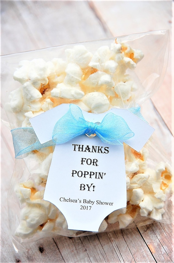 Thanks For Poppin' By Popcorn Party Favor Thank You Tags l Coed Baby Onesie Gift Tags l Gender Reveal Baby Shower 2.5" Il_570xn