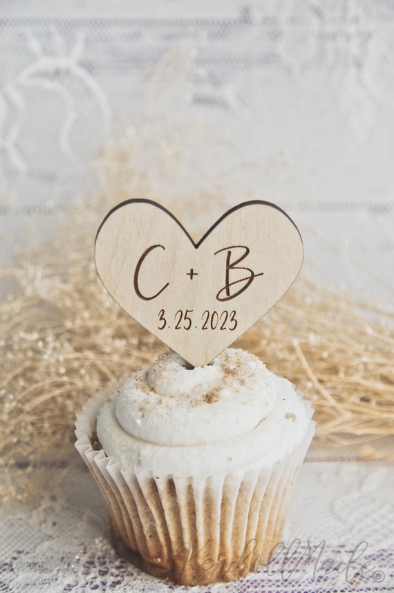 Engraved Wood Rustic Heart Wedding Cupcake Toppers L Food or - Etsy UK