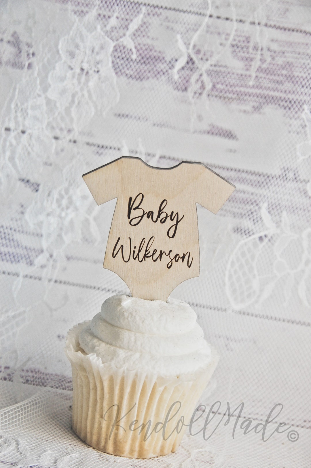 Set of 12, Personalized Baby Shower Cupcake Toppers, Custom Baby Sprinkle Wood Picks, Minimalist