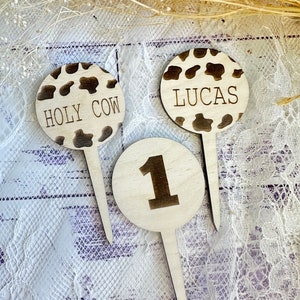 Cow Birthday Party Cupcake Toppers for 1st birthday party, Barnyard Cow Party Decor, Holy Cow I am one, First Birthday, Set of 12