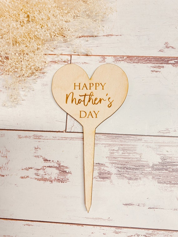 Happy Mother's Day Wood Heart Pick Food Pick Flower Pick Plant