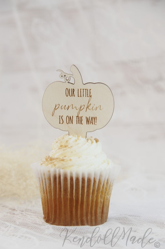 Fall Halloween Our Little Pumpkin Cupcake Toppers l Engraved Wood Rustic Cake Topper l Food Picks l Country l 4" Il_570xn