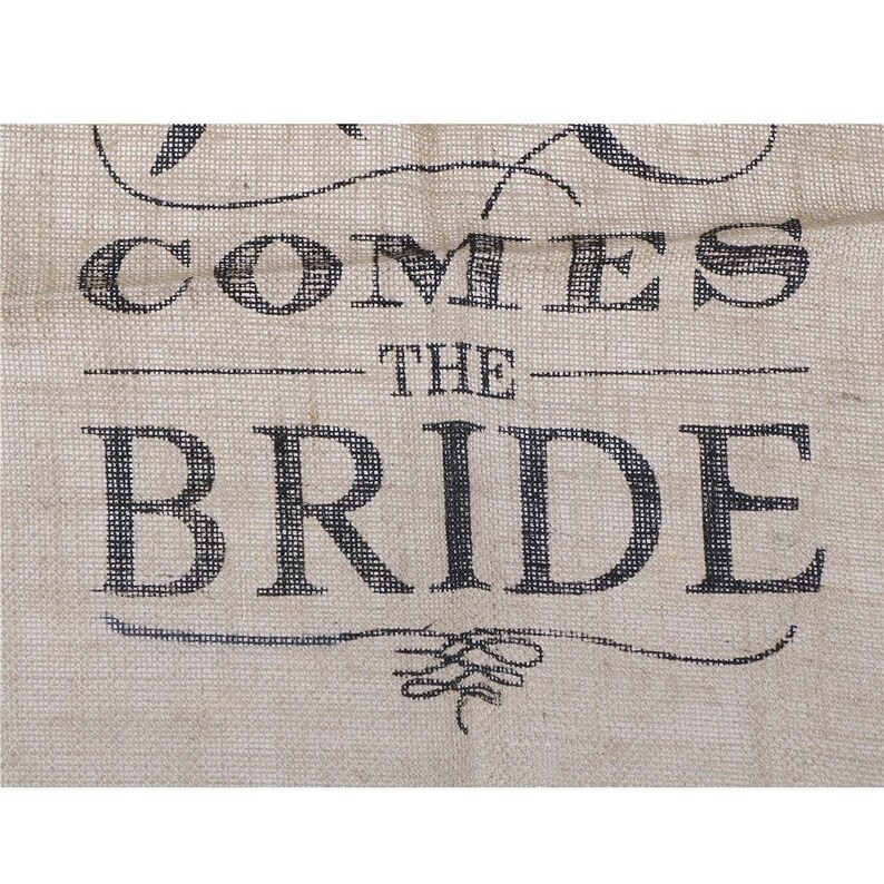 Rustic Burlap Here Comes The Bride Wedding Sign Flower Girl Sign Bride Banner Flags