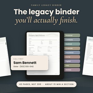 Legacy Binder, Fillable PDF & Google Docs | 43-Page Emergency Binder You'll Actually Finish