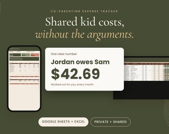 Co-Parenting Expense Tracker | Shared Kid Costs, Reimbursement Log (Google Sheets, Excel)