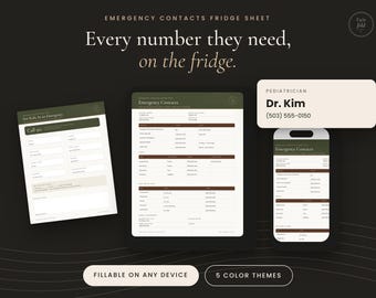 Emergency Contact List Printable, Fillable PDF Fridge Sheet, Kids Emergency Phone Numbers