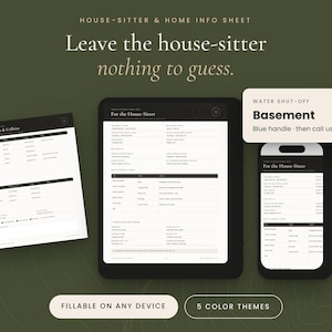 House Sitter Checklist Printable, Fillable PDF House Sitting Instructions, Home Info Sheet