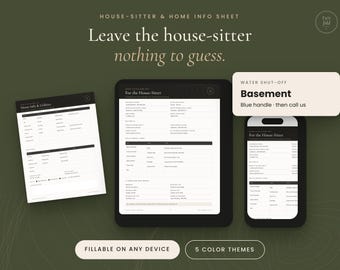 House Sitter Checklist Printable, Fillable PDF House Sitting Instructions, Home Info Sheet
