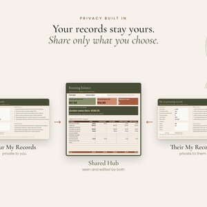 Diagram of private co-parent records and a shared hub spreadsheet