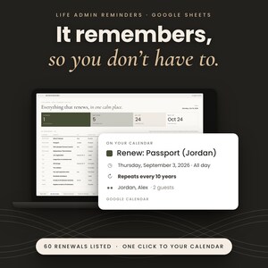 Renewal Reminder and Expiration Date Tracker | Life Admin Planner Google Sheets & Excel | Google Calendar Reminders | Household Organizer