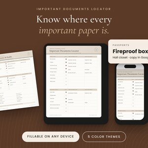 Important Documents Checklist Printable, Fillable PDF Document Locator, Family Records Organizer