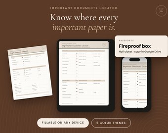 Important Documents Checklist Printable, Fillable PDF Document Locator, Family Records Organizer