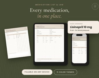Medication List & Tracker Printable, Fillable PDF Medication Log, Weekly Pill Tracker